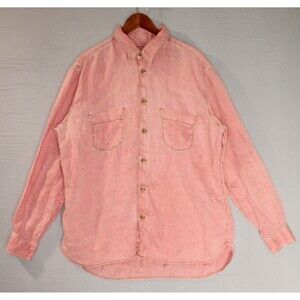 Martin Gordon Linen Shirt Pink Button Front Long Sleeve Collared Shirt Men XL